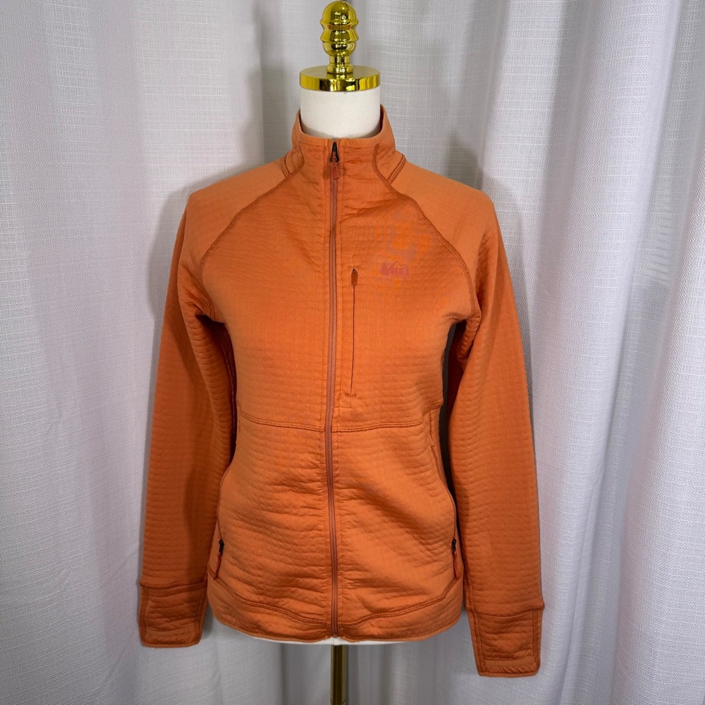 REI Lightweight Polartec Power Grid Jacket Orange Full Zip Womens Small Gorpcore